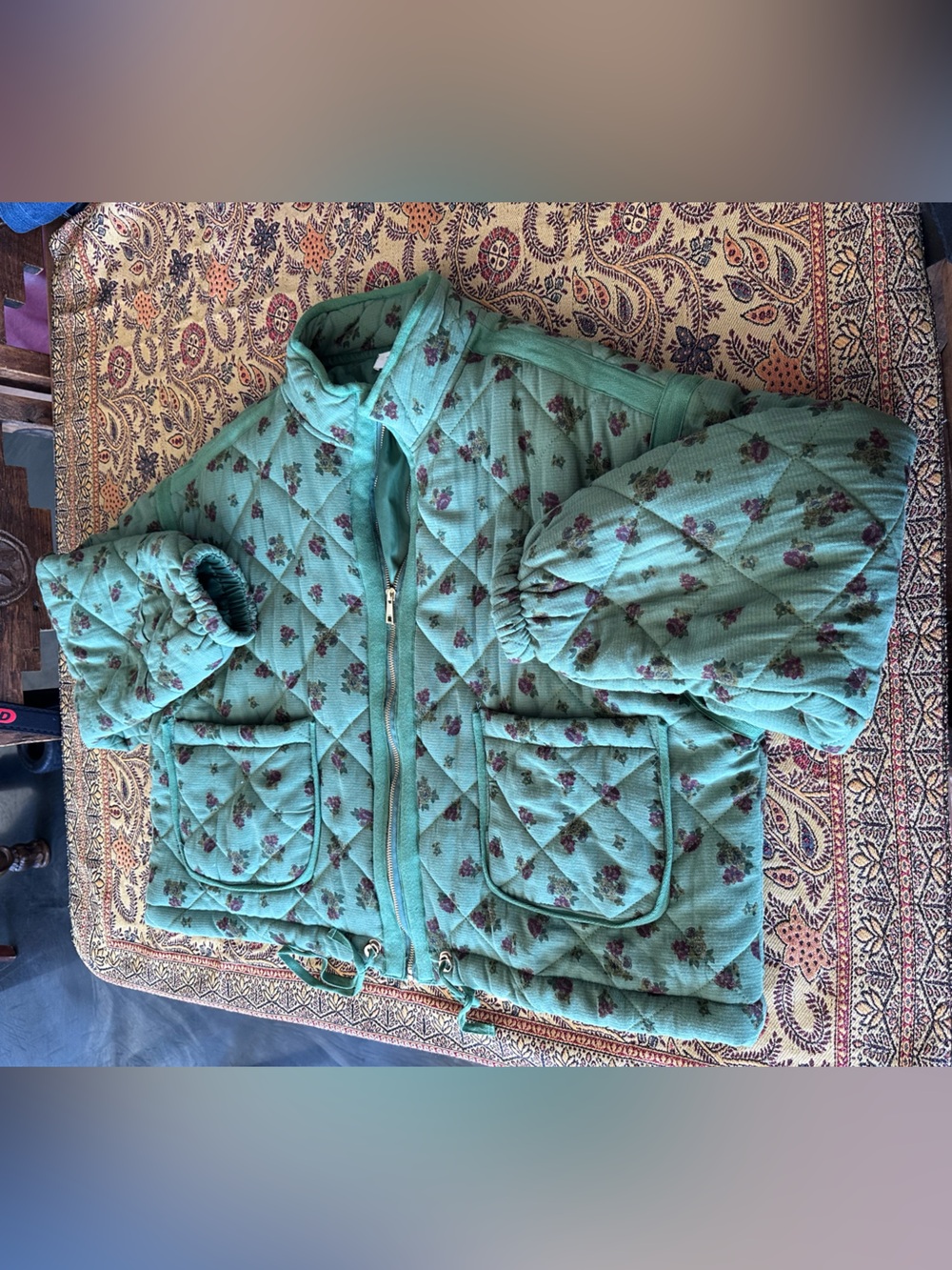 Taylor Quilted Green Floral Puffer Jacket